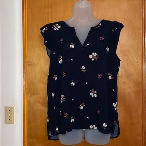 Black cap sleeve top with flowers